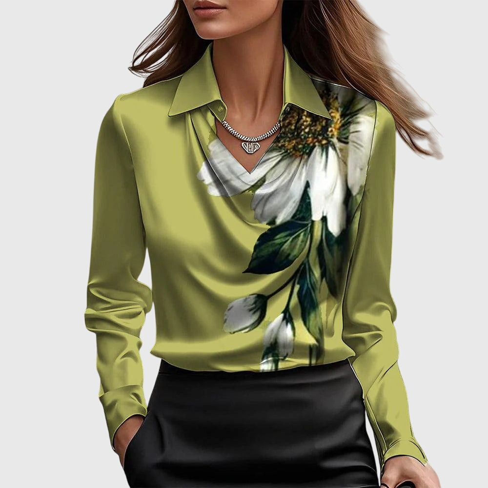 Pearl | Blouse with a luxurious sheen and pleated neckline