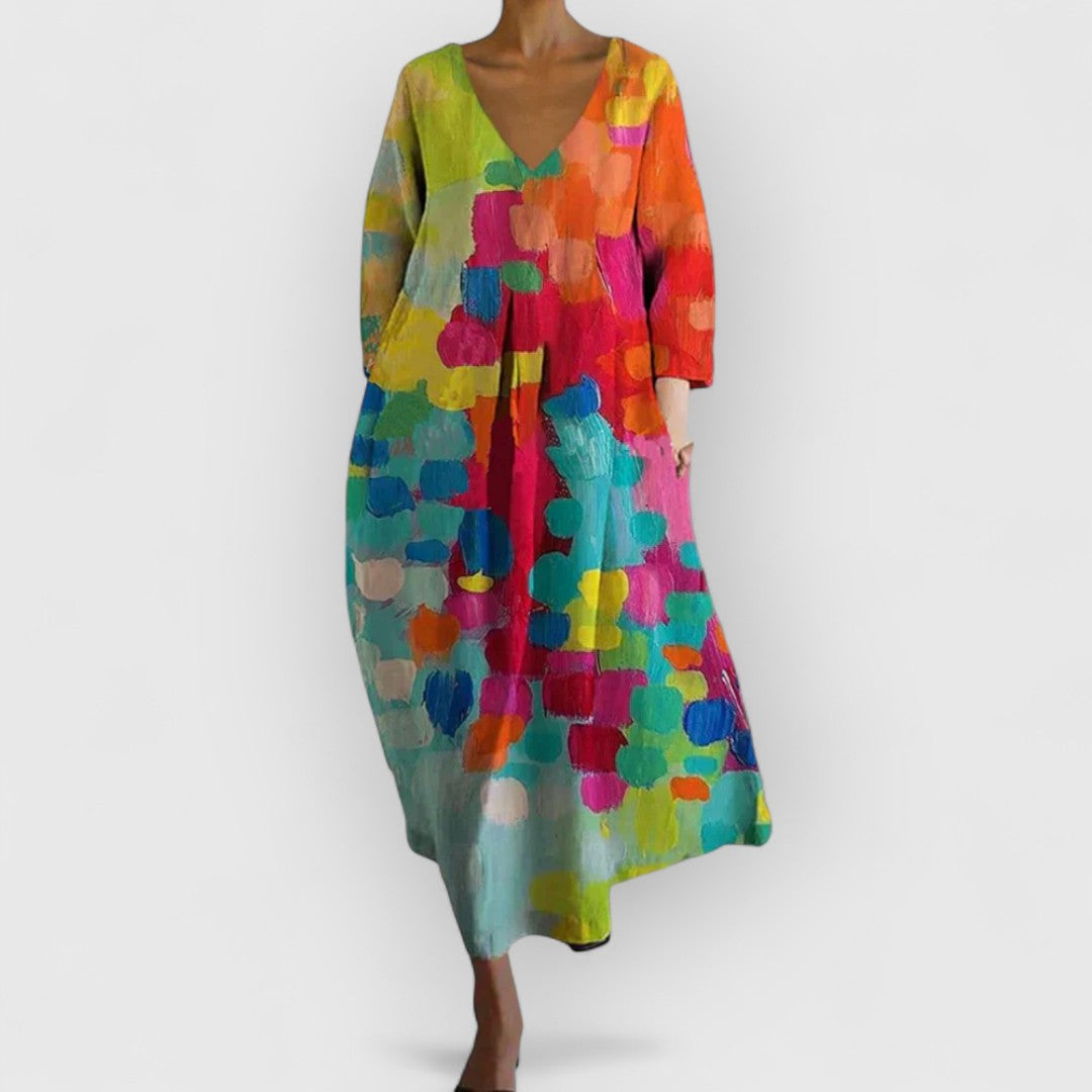 Anastasia | Colorful dress with a V-neck