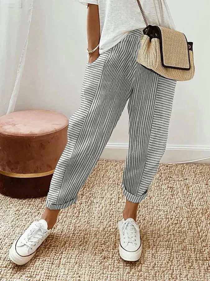 Emilia | Loose Cotton Striped Pants